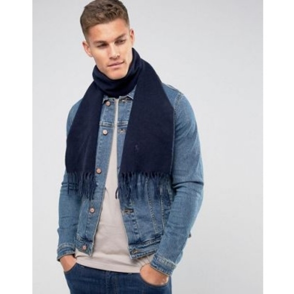 Polo Ralph Lauren Men's Classic Reversible Wool Scarf Navy Blue Grey - Picture 5 of 16